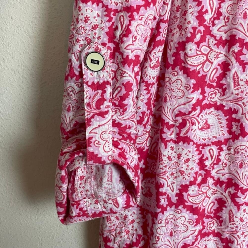 J. McLaughlin Size S 3/4 Sleeve Button Popover Pink White Floral Sheath Dress - Picture 4 of 8